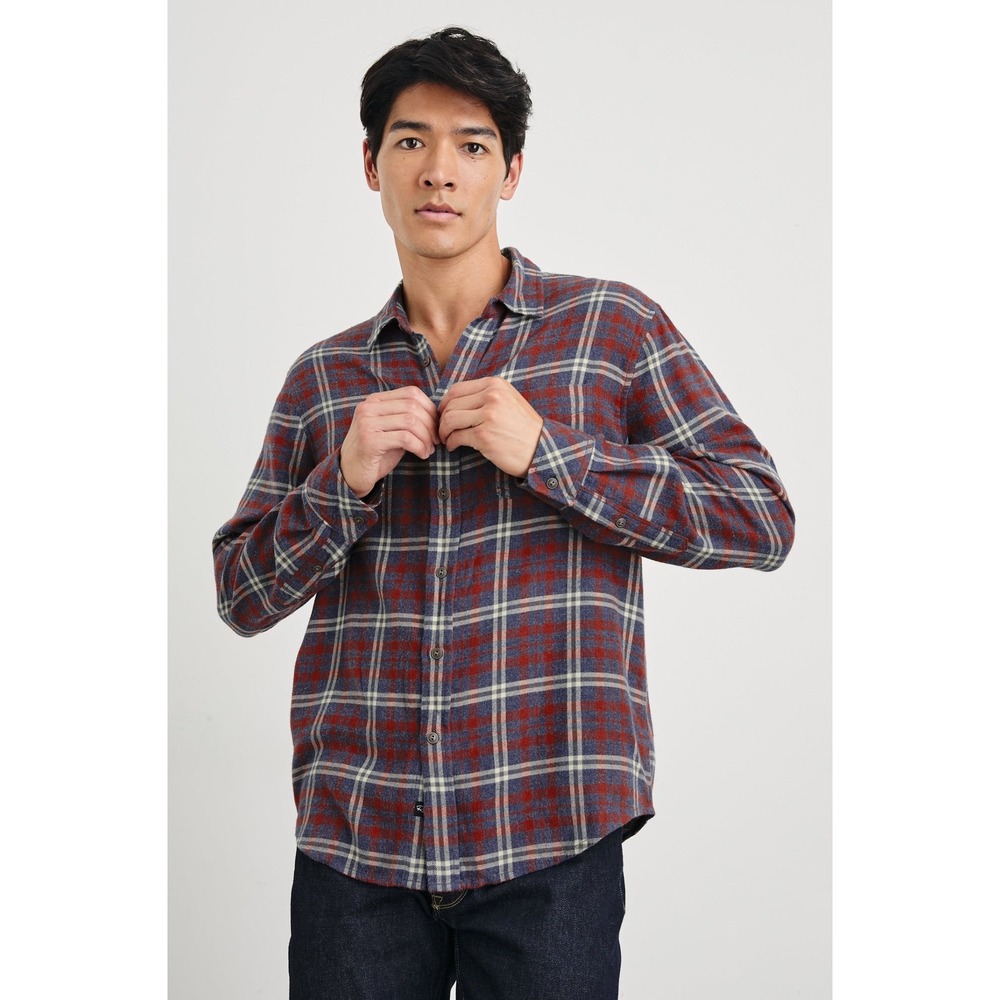 Rails Felix Mens XL Plaid Button Down Shirt Navy Red Cream 100% Cotton